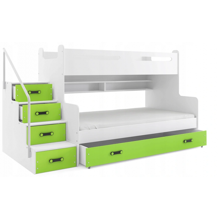 Poschodová posteľ MAX 3 + 2x matrace bielo zelená